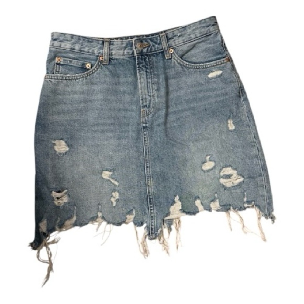 Zara Distressed Light Blue Denim Mini Skirt